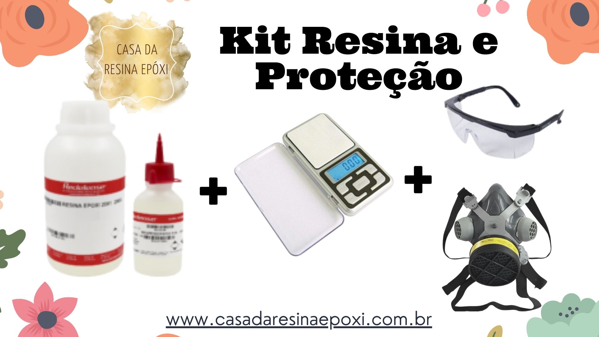 Kit Resina Epóxi Redelease + Proteção - Completo c/ Resina Clear 292g + Balança Digital Precisão + Mascará de Proteção + Óculos de Proteção