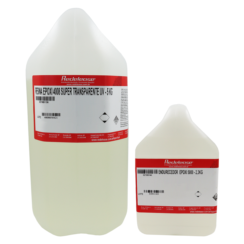 Resina Epoxi 4008 Baixa Viscosidade ULTRA TRANSPARENTE e Proteção UV Com Endurecedor (7,300 Kg)